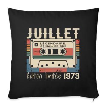Cassette 1973 Cadeau Anniversaire Juillet 1973  - Housse de coussin décorative 45 x 45 cm - noir - Devant