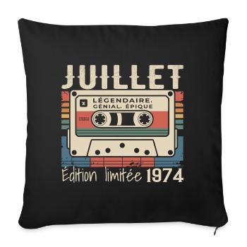 Cassette Rétro 1974 Cadeau Anniversaire Juillet 19 - Housse de coussin décorative 45 x 45 cm - noir - Devant
