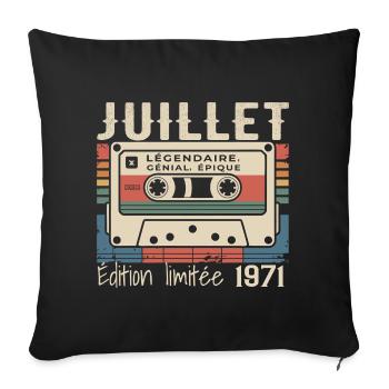 Cassette Rétro 1971 Cadeau Anniversaire Juillet 19 - Housse de coussin décorative 45 x 45 cm - noir - Devant