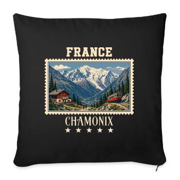 Frankreich Chamonix Vintage Reisemarke - Sofakissenbezug 45 x 45 cm - Schwarz - Vorne