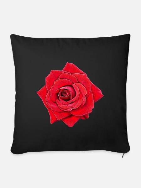 Rose rot cartoon rote Blüte Blume - Sofakissenbezug 45 x 45 cm - Schwarz