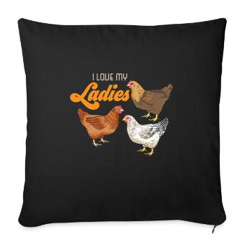 J'aime mon cadeau de poulet fermier fermier dames - Housse de coussin décorative 45 x 45 cm - noir - Devant