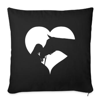 coeur fille avec cheval - Housse de coussin décorative 45 x 45 cm - noir - Devant
