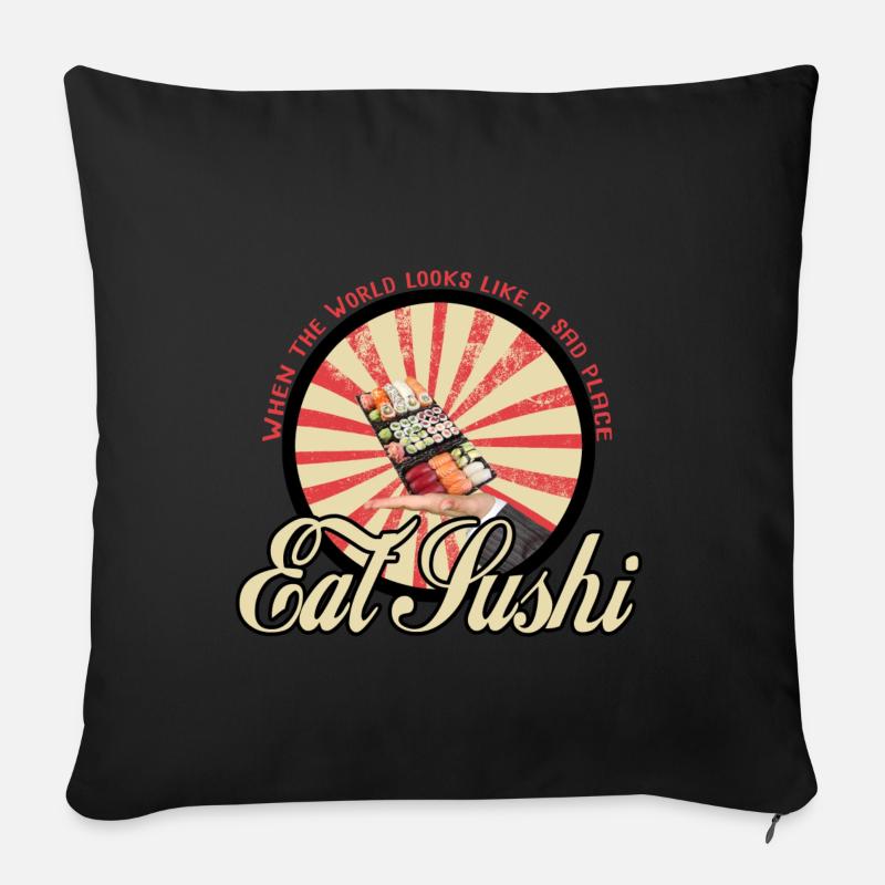 Manger des sushis - Housse de coussin décorative 45 x 45 cm - noir