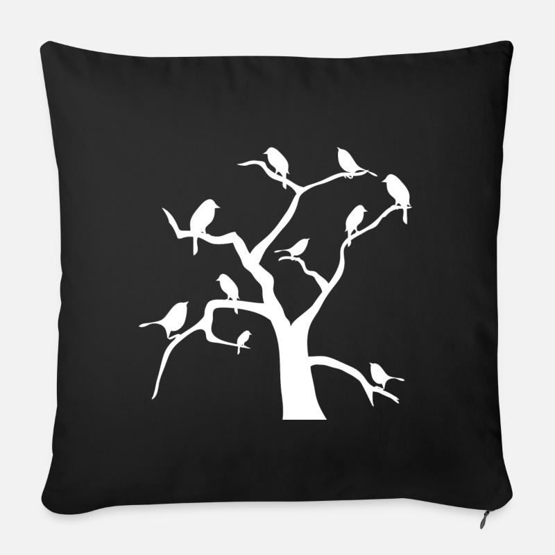 Oiseaux sur l'arbre - Housse de coussin décorative 45 x 45 cm - noir