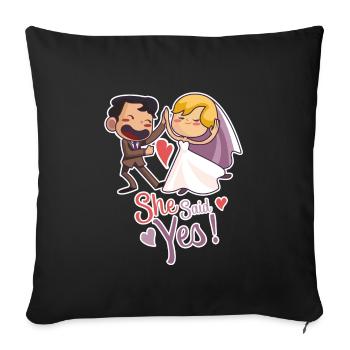 She said yes couple comic - Sofa pillowcase 17,3'' x 17,3'' (45 x 45 cm) - black - Front