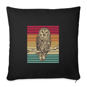 Hibou oiseau de rapace Retro Raykauz cadeau - Housse de coussin décorative 45 x 45 cm - noir - Devant