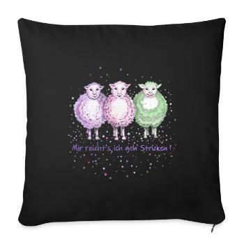 3 sheep " I'm enough knitting ! " - Sofa pillowcase 17,3'' x 17,3'' (45 x 45 cm) - black - Front