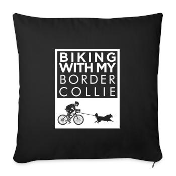 Faire du vélo avec mon Border Collie - Housse de coussin décorative 45 x 45 cm - noir - Devant