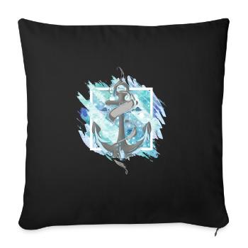 Ancre bateau lac mer bleu idée cadeau cadeau - Housse de coussin décorative 45 x 45 cm - noir - Devant