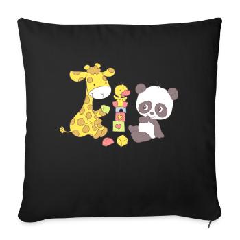 Giraffe and Panda playing with Blocks - Sofa pillowcase 17,3'' x 17,3'' (45 x 45 cm) - black - Front