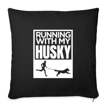 courir avec mon husky - Housse de coussin décorative 45 x 45 cm - noir - Devant