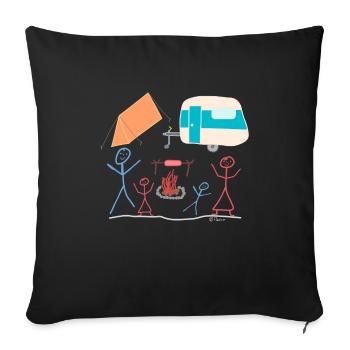 Camping stick figure tent poppy campfire - Sofa pillowcase 17,3'' x 17,3'' (45 x 45 cm) - black - Front