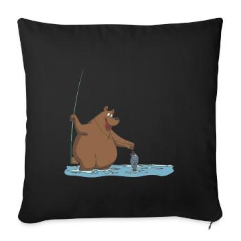 A bear is fishing for a fish gift - Sofa pillowcase 17,3'' x 17,3'' (45 x 45 cm) - black - Front