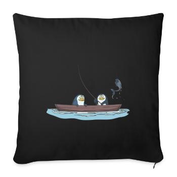Angler penguins are fishing on the boat gift - Sofa pillowcase 17,3'' x 17,3'' (45 x 45 cm) - black - Front