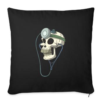 Crâne crâne squelette docteur docteur lampe frontale - Housse de coussin décorative 45 x 45 cm - noir - Devant