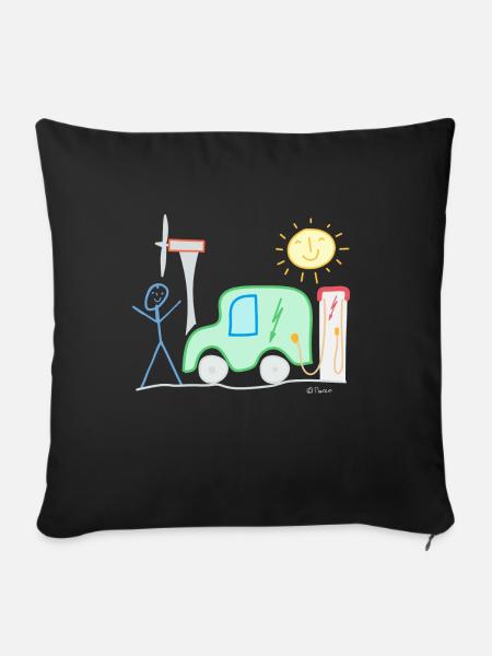E-Auto Strichmännchen Sonne Ladesäule Spannung - Sofakissenbezug 45 x 45 cm - Schwarz