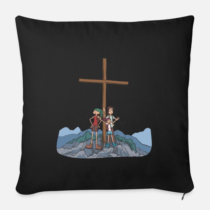 Wanderer am Gipfelkreuz im Gebirge - Sofakissenbezug 45 x 45 cm - Schwarz