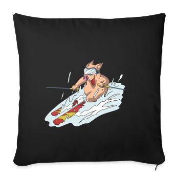 Cochon à skis dans la courbe - Housse de coussin décorative 45 x 45 cm - noir - Devant