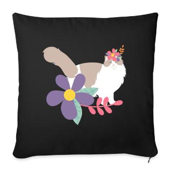 Ragdoll Cat and Flower Crown - Sofa pillowcase 17,3'' x 17,3'' (45 x 45 cm) - black - Front