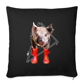 Low Poly Art: Chemise Pig Fun et bottes en caoutchouc - Housse de coussin décorative 45 x 45 cm - noir - Devant