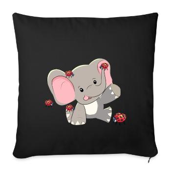 Wild Animals Elephants Baby Ladybug Happiness - Sofa pillowcase 17,3'' x 17,3'' (45 x 45 cm) - black - Front