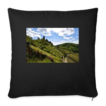 Mosel, Burg, Weinberg, Panorama - Sofakissenbezug 45 x 45 cm - Schwarz - Vorne