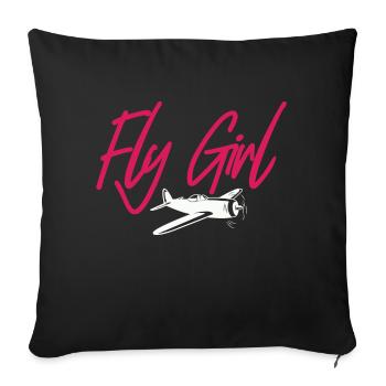 Pilote d’aviation Fly Girl - Housse de coussin décorative 45 x 45 cm - noir - Devant