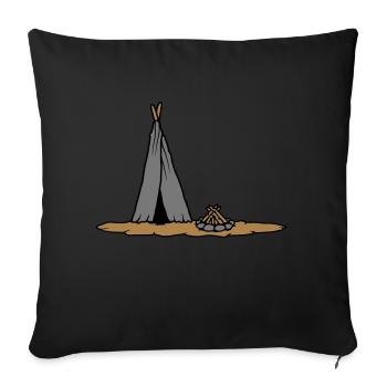 Conception de tente primitive de feu de camp - Housse de coussin décorative 45 x 45 cm - noir - Devant