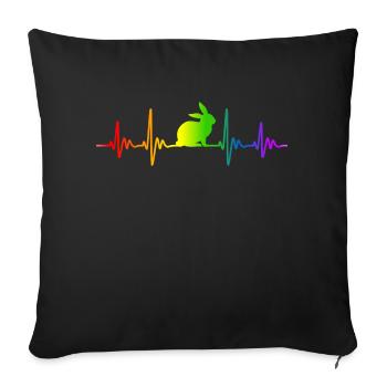 Kaninchen Hase Regenbogen Farben Puls EKG Herz - Sofakissenbezug 45 x 45 cm - Schwarz - Vorne