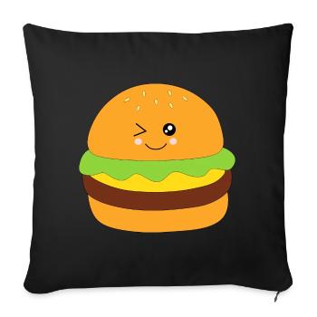 Kawaii, burgers, restauration rapide - Housse de coussin décorative 45 x 45 cm - noir - Devant