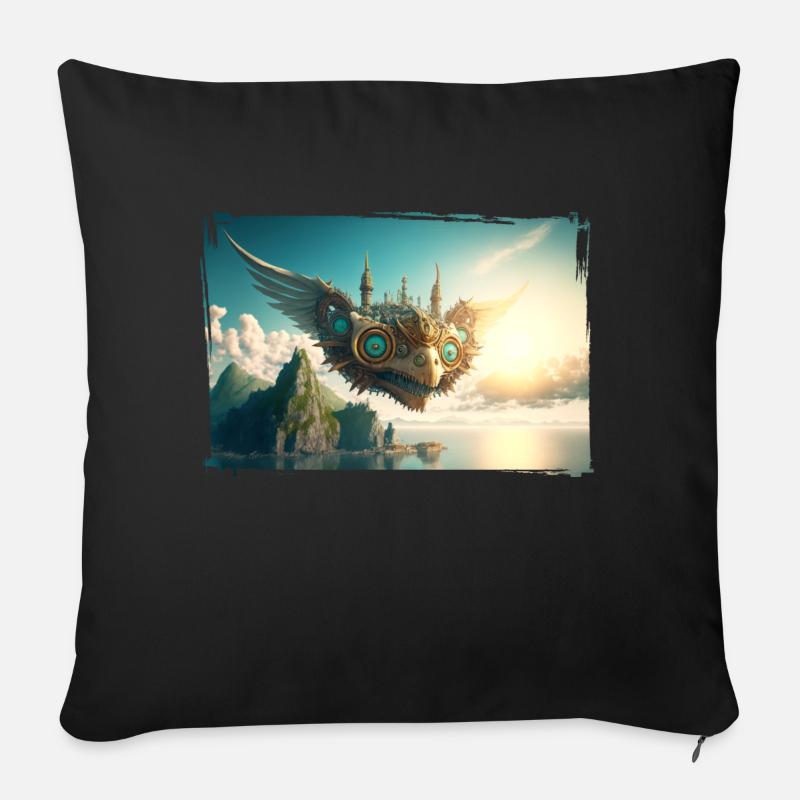 Avion Steampunk - Housse de coussin décorative 45 x 45 cm - noir