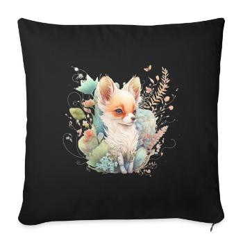 Renard Aquarelle Fleurs - Housse de coussin décorative 45 x 45 cm - noir - Devant