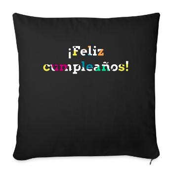 Herzlichen Glückwunsch zum Geburtstag mit bunten spanischen Texten - Sofakissenbezug 45 x 45 cm - Schwarz - Vorne