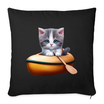 Cute cat in kayak - Sofa pillowcase 17,3'' x 17,3'' (45 x 45 cm) - black - Front