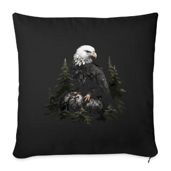 Forêt animale d’aigle à tête blanche - Housse de coussin décorative 45 x 45 cm - noir - Devant
