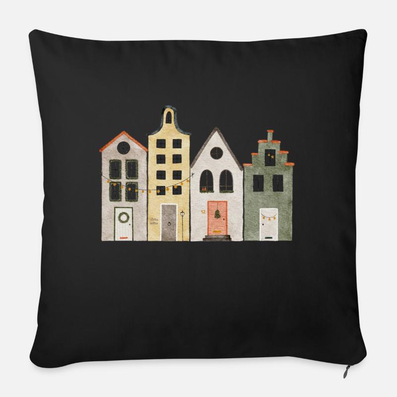 Weihnachtshäuser - Sofakissenbezug 45 x 45 cm - Schwarz