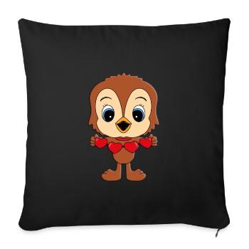 VOGEL - HERZEN - LIEBE - TIER - VERLIEBT - EULE - Sofakissenbezug 45 x 45 cm - Schwarz - Vorne