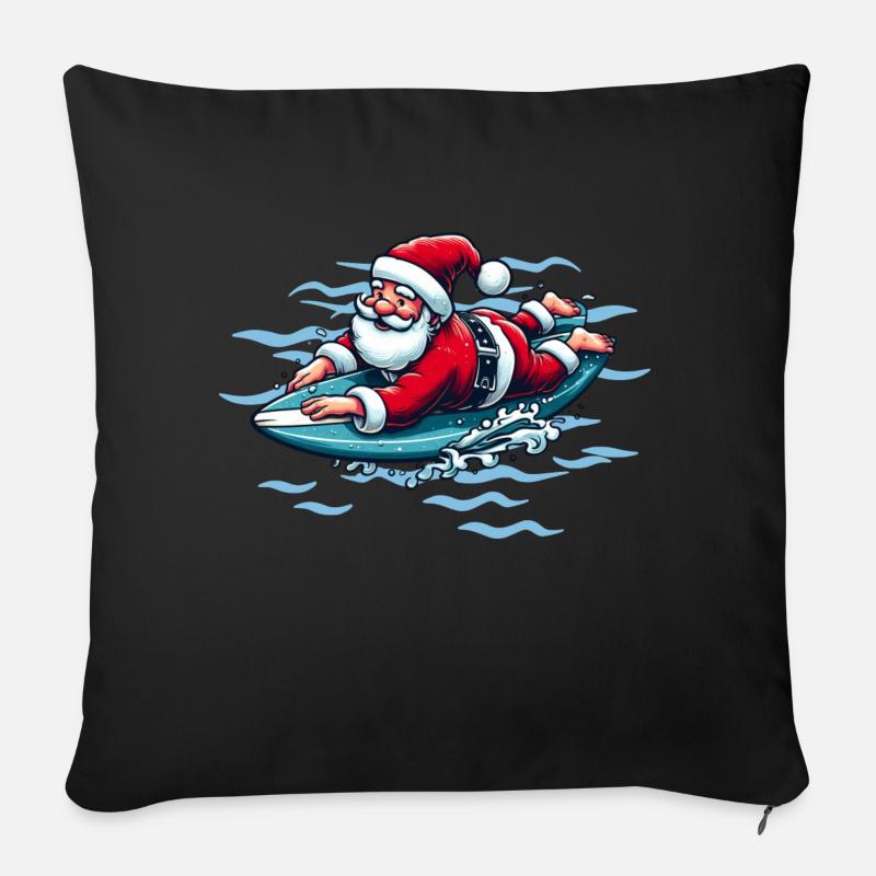 Surfender Weihnachtsmann - Sofakissenbezug 45 x 45 cm - Schwarz
