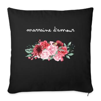 Marraine d’amour fleurs- idée cadeau marraine - Housse de coussin décorative 45 x 45 cm - noir - Devant