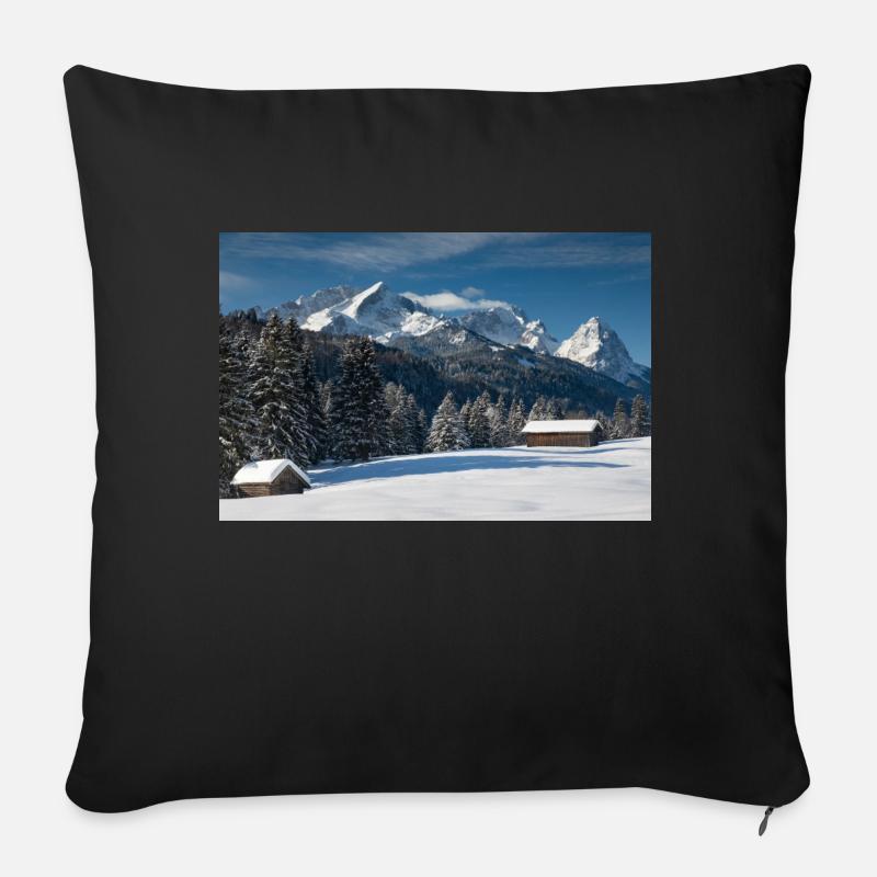 Winterstimmung mit Zugspitze - Sofakissenbezug 45 x 45 cm - Schwarz
