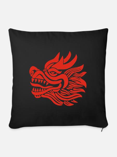 Chinesischer Drachenkopf (Rot) - Sofakissenbezug 45 x 45 cm - Schwarz