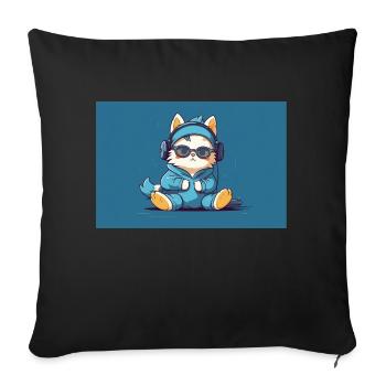 Kitten in sportswear, headphones and glasses. - Sofa pillowcase 17,3'' x 17,3'' (45 x 45 cm) - black - Front