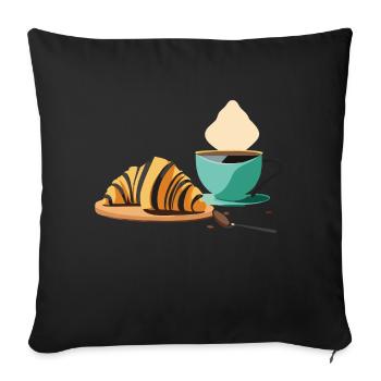 Petit-déjeuner : Croissant & Café - Housse de coussin décorative 45 x 45 cm - noir - Devant