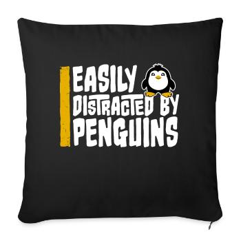 Leicht von Pinguinen abgelenkt Lustiger niedlicher Pinguin - Sofakissenbezug 45 x 45 cm - Schwarz - Vorne