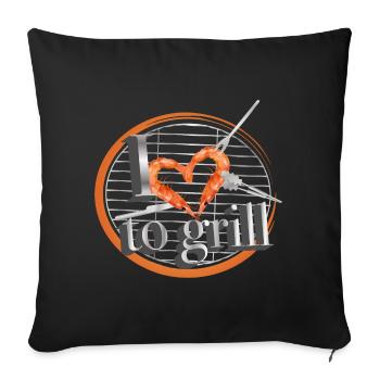 A grill with heart-shaped cutlery and prawns - Sofa pillowcase 17,3'' x 17,3'' (45 x 45 cm) - black - Front