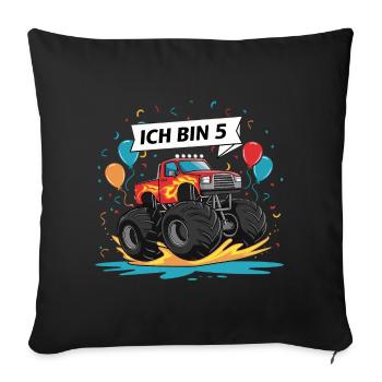 Monster Truck - Ich bin 5 - Einzigartiges Geschenk - Sofakissenbezug 45 x 45 cm - Schwarz - Vorne