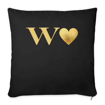 Lettre w cœur doré - Housse de coussin décorative 45 x 45 cm - noir - Devant