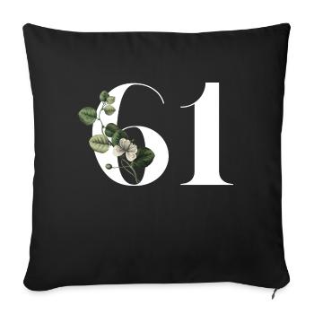 Number 61 Floral Green - 61st Birthday Floral - Sofa pillowcase 17,3'' x 17,3'' (45 x 45 cm) - black - Front