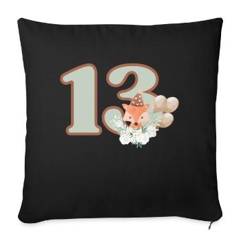 13th Birthday Fox Flowers - Sofa pillowcase 17,3'' x 17,3'' (45 x 45 cm) - black - Front